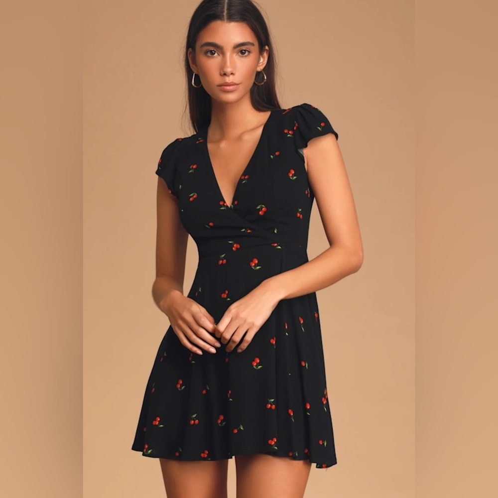 Lulu’s Best Day Ever Black Cherry Print Skater Dress